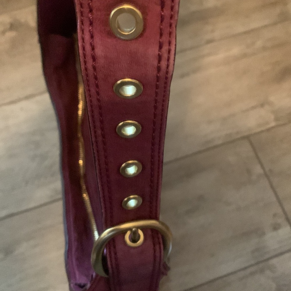 Coach Bleecker Sophie bag. khaki jacquard berry leather trim brass hardware. 903 - Picture 3 of 10